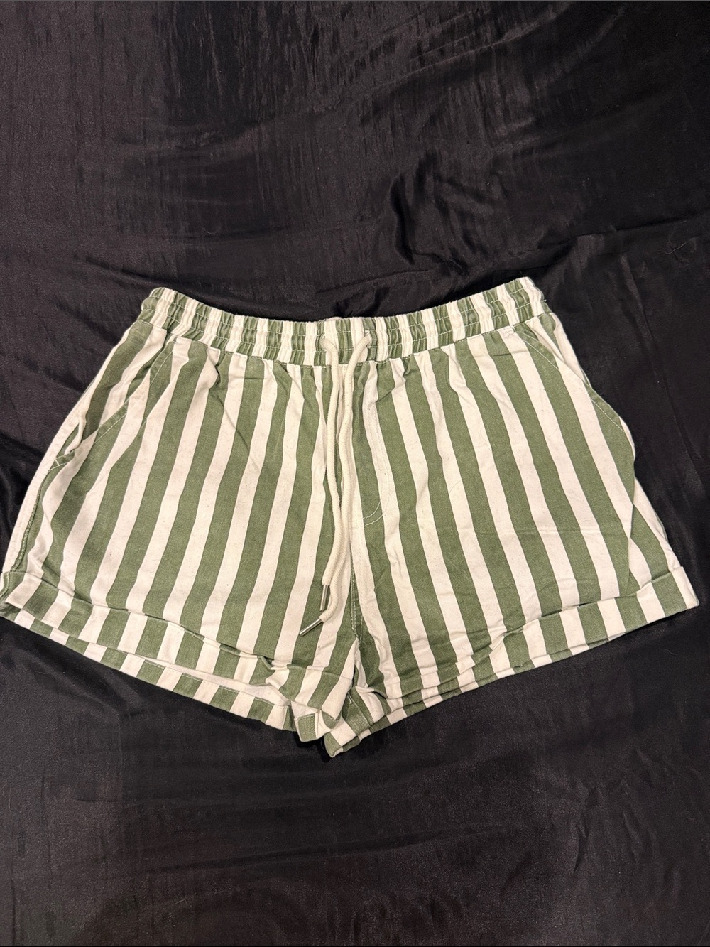 Forever 21 Green and White Striped Drawstring Athletic Shorts